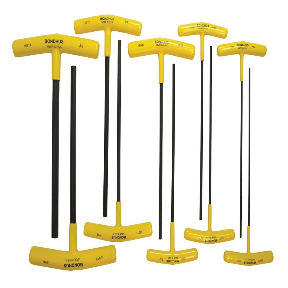 Bondhus 15338 Set of 10 Hex T-handles, 9" Length, sizes 3/32-3/8"