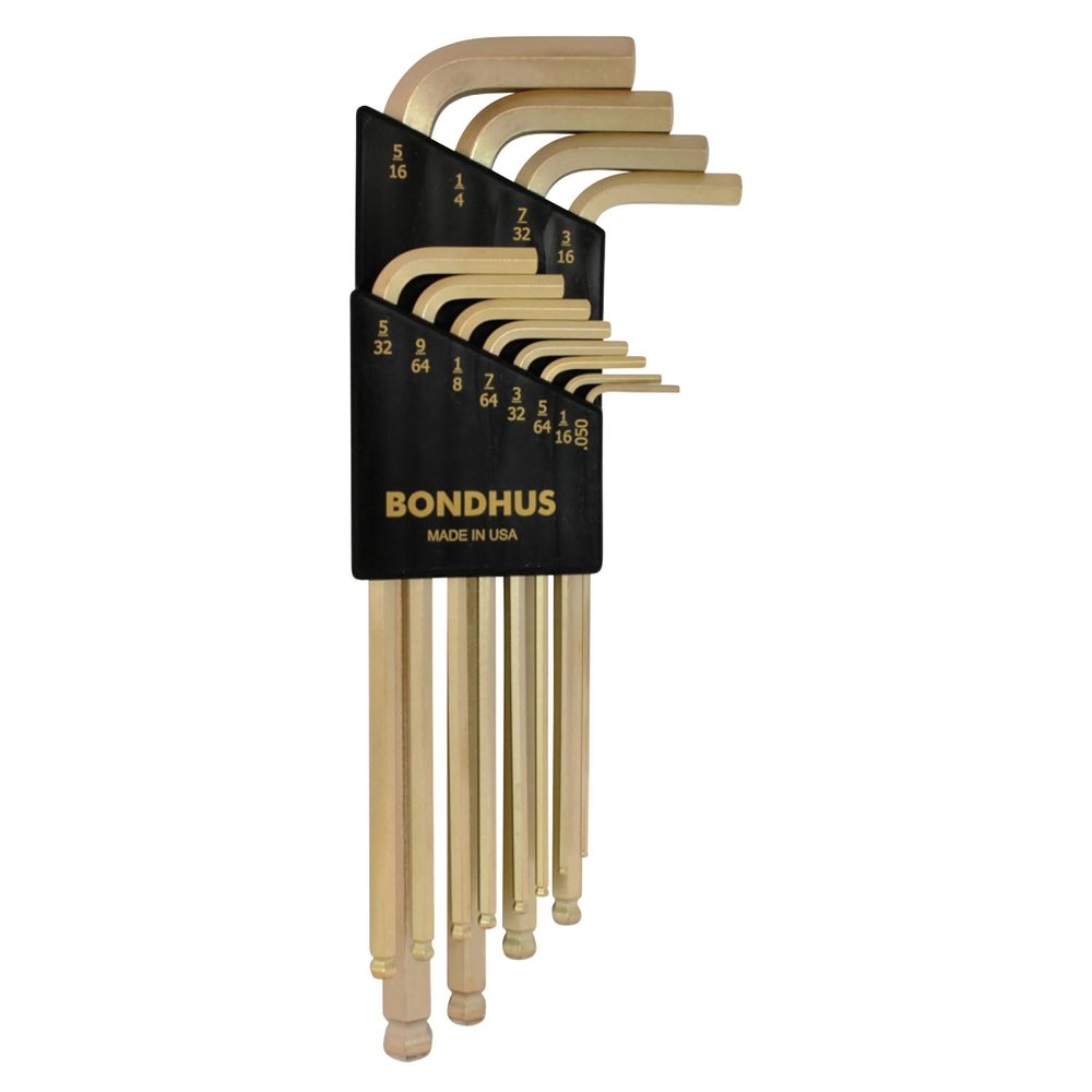 Bondhus 37936 Set of 12 Balldriver L-wrenches with GoldGuard Finish, Long Length, sizes .050-5/16-Inch