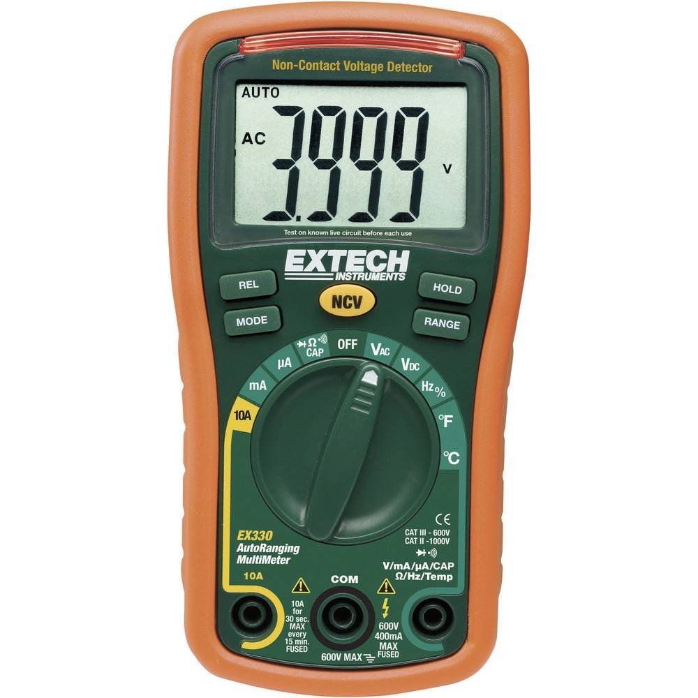 Extech EX330 Autoranging Mini Multimeter, 12-Function, NCV, Type K