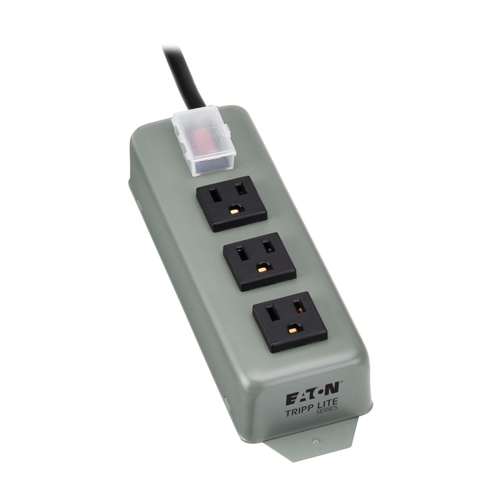 Eaton Tripp Lite Series 3-Outlet Heavy Duty Power Strip, Metal, Mountable (Wall Mount & Under Desk), 6ft Extension Cord, On/Off Switch Cover, Industrial Garage Shop Work Bench Applications (3SP)