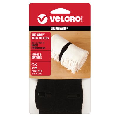 VELCRO Brand ONE-WRAP -Ties | Reusable Pre-cut and Self Gripping | For Bundling Hoses, Wood, Heavy Duty Extension Cords | 3 Ct 23 x 7/8 | Black - 90700