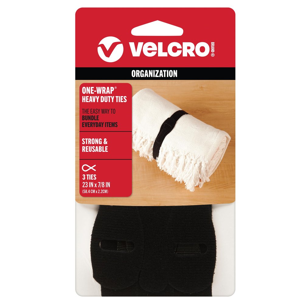 VELCRO Brand ONE-WRAP -Ties | Reusable Pre-cut and Self Gripping | For Bundling Hoses, Wood, Heavy Duty Extension Cords | 3 Ct 23 x 7/8 | Black - 90700