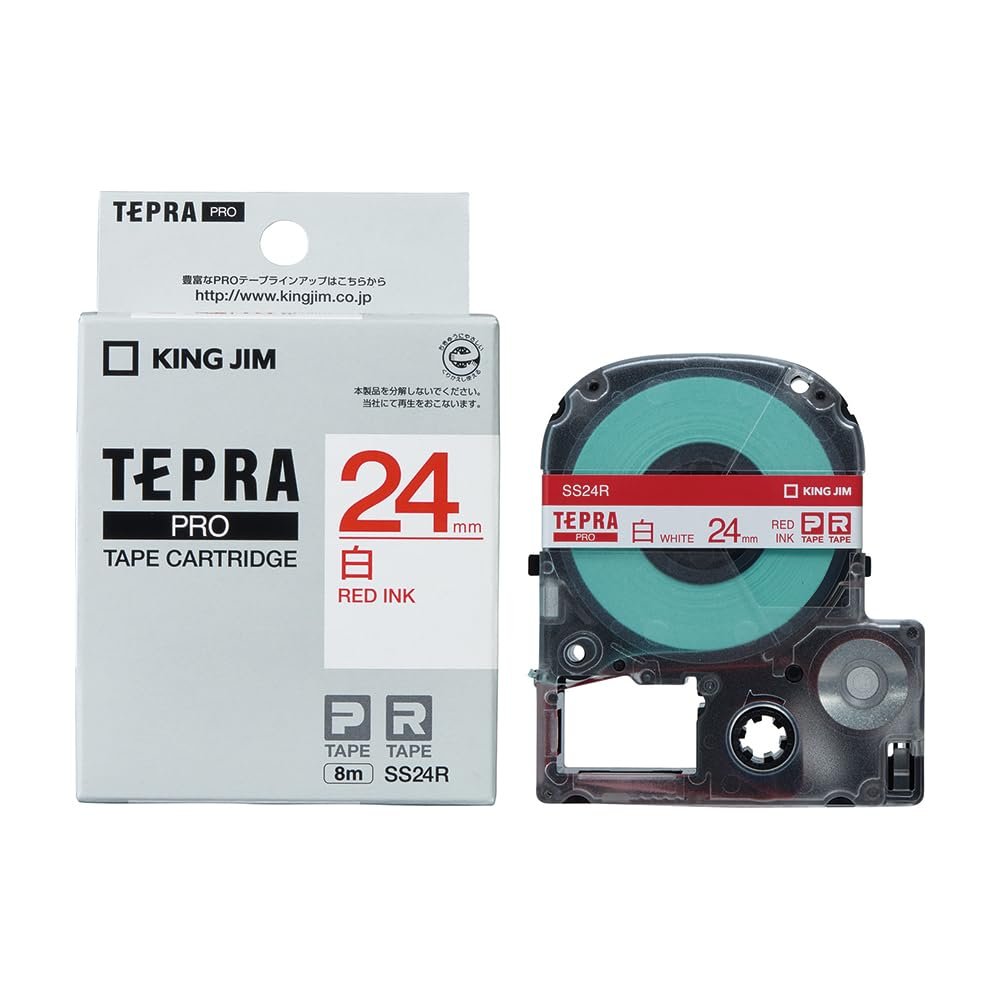 King Jim SS24R [Genuine] Tepra PRO Tape Cartridge 0.9 inches (24 mm), White Label/Red Letter, Length 22.8 ft (8 m)