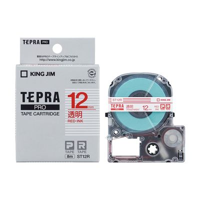 Kingjim ST12R Tepra PRO Tape Cartridge, 0.5 inches (12 mm), Transparent Label/Red Letter, Length 22.8 ft (8 m)