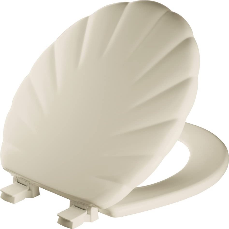 Mayfair Sculptured Shell Toilet Seat, Easy Clean Hinges with Durable Wood Seat, Made in USA, Round, Bone