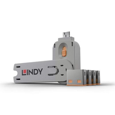 Lindy USB Port Blocker - Pack of 4, Orange (40453)