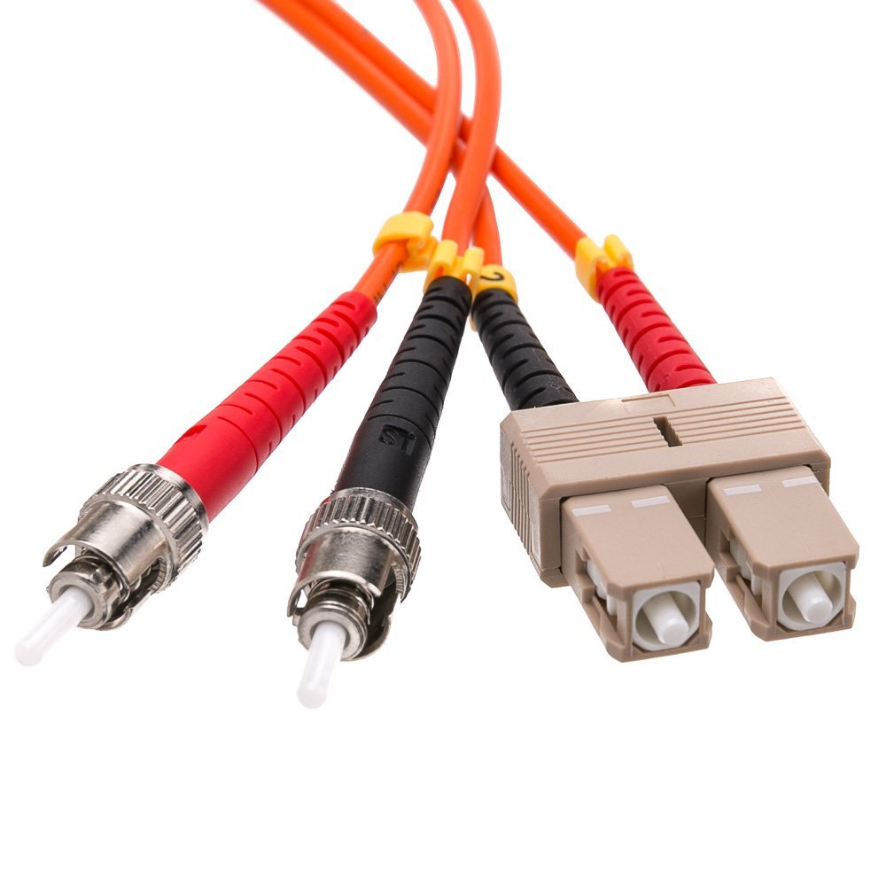 CableWholesale Fiber Optic Cable, 3 Meter (10 feet) SC to ST Subscriber Connector to Straight Tip/Bayonet Connector Duplex 50/125 OM2 Multi-Mode Fiber Optic SC/ST Optical Connection Cable