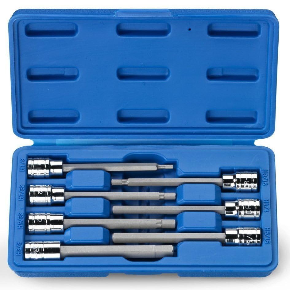 Neiko 10072A 3/8-Inch Drive Extra Long Allen Hex Bit Socket Set, SAE, 1/8-Inch - 3/8-Inch | S2 and Cr-V Steel, 7-Piece Set