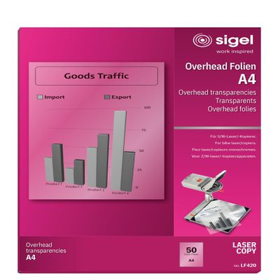 Sigel LF420 Transparency Film for Laser/Copier B&W, clear, 100 mic, A4, 50 sheets
