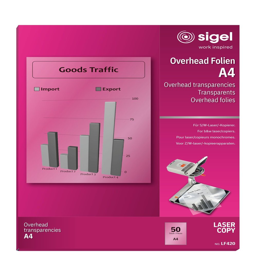 Sigel LF420 Transparency Film for Laser/Copier B&W, clear, 100 mic, A4, 50 sheets
