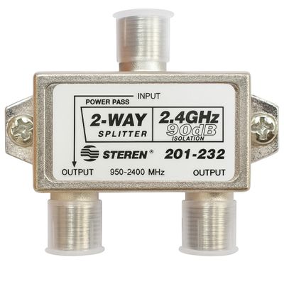STEREN 2-Way 2.4GHz 90dB 1 Port Power Pass DC Passing On One Port F-Pin Coaxial Splitter [201-232]