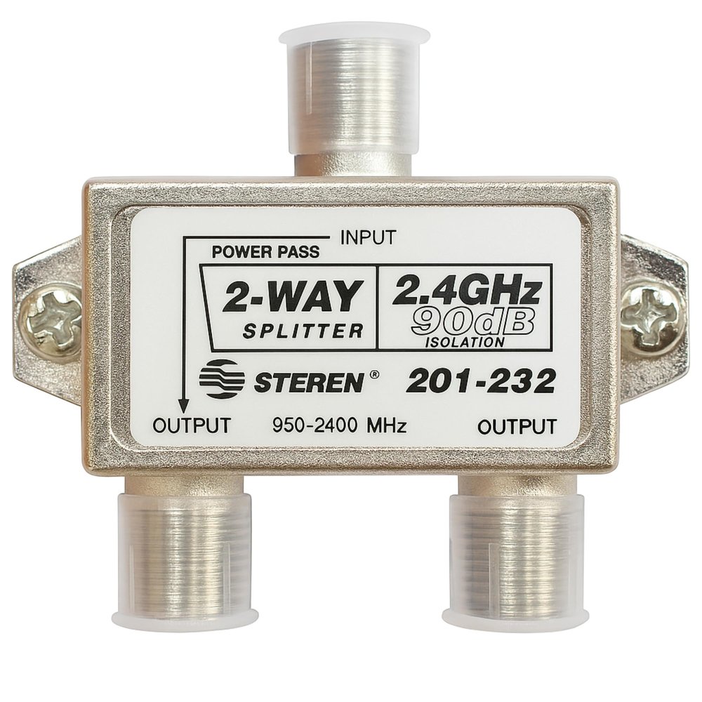 STEREN 2-Way 2.4GHz 90dB 1 Port Power Pass DC Passing On One Port F-Pin Coaxial Splitter [201-232]