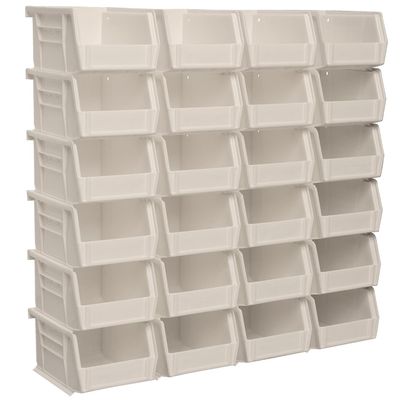 Akro-Mils 30210 AkroBins Plastic Storage Bin Hanging Stacking Containers, (5-Inch x 4-Inch x 3-Inch), Stone, 24-Pack