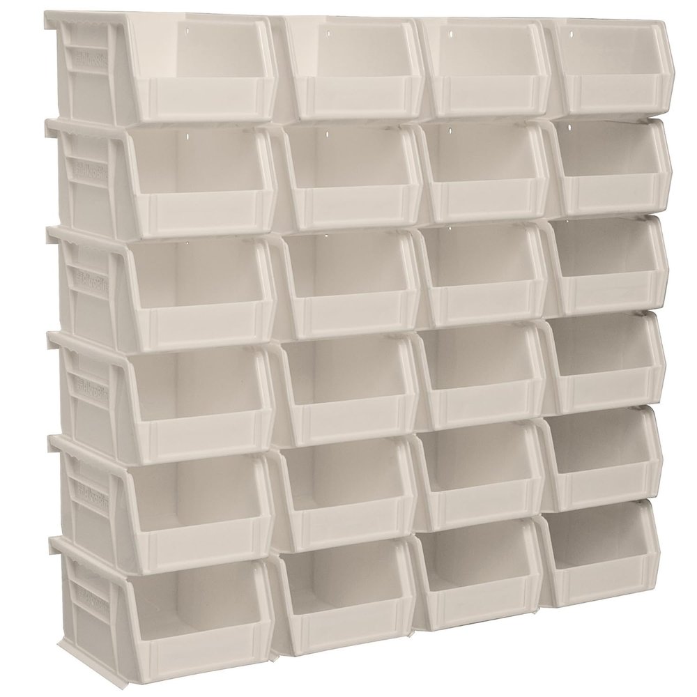 Akro-Mils 30210 AkroBins Plastic Storage Bin Hanging Stacking Containers, (5-Inch x 4-Inch x 3-Inch), Stone, 24-Pack