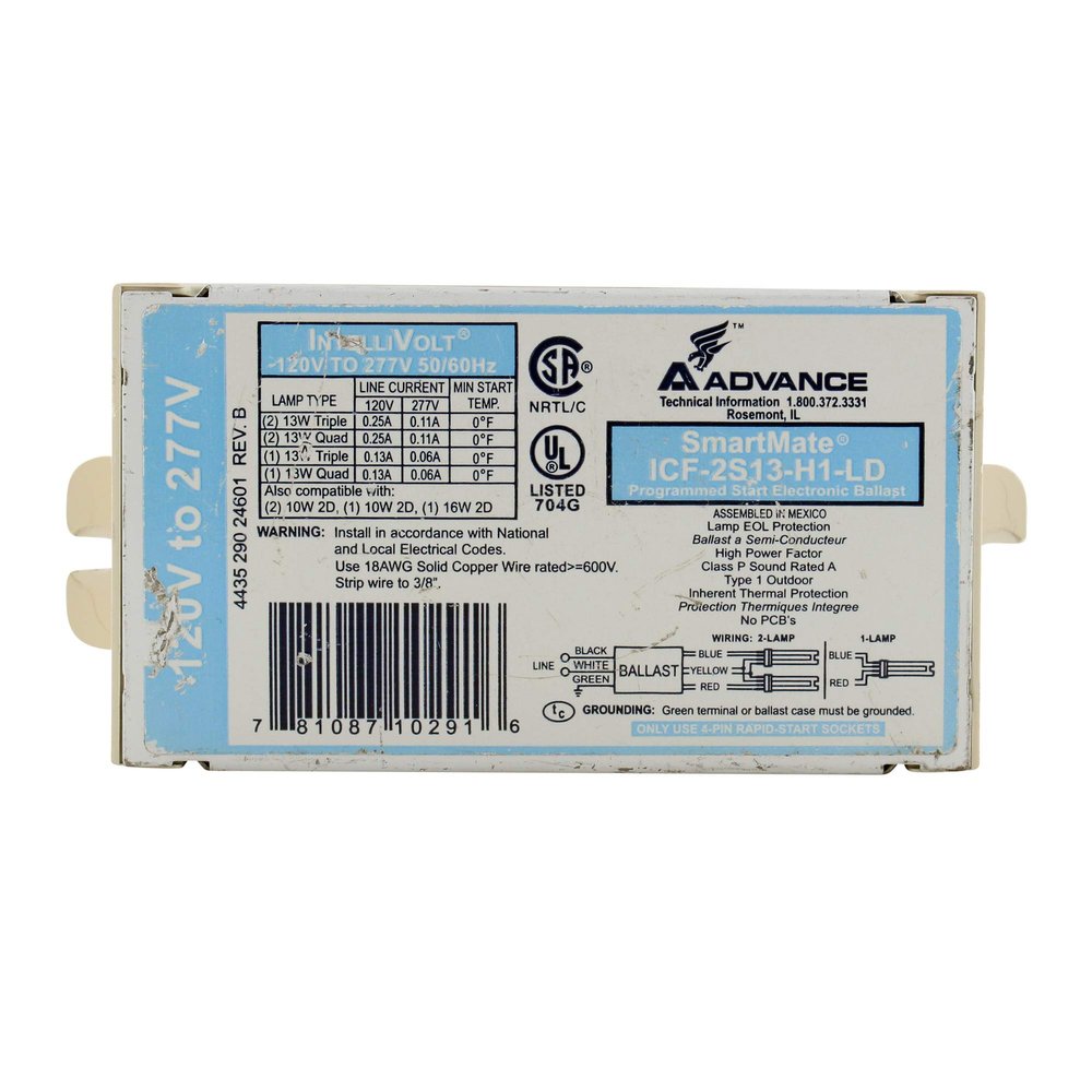 Advance SmartMate ICF-2S13-H1-LD - (2) Lamp Fluorescent Ballast - 10 Watt CFL - 120/277 Volt - Programmed Start - 1.0 Ballast Factor