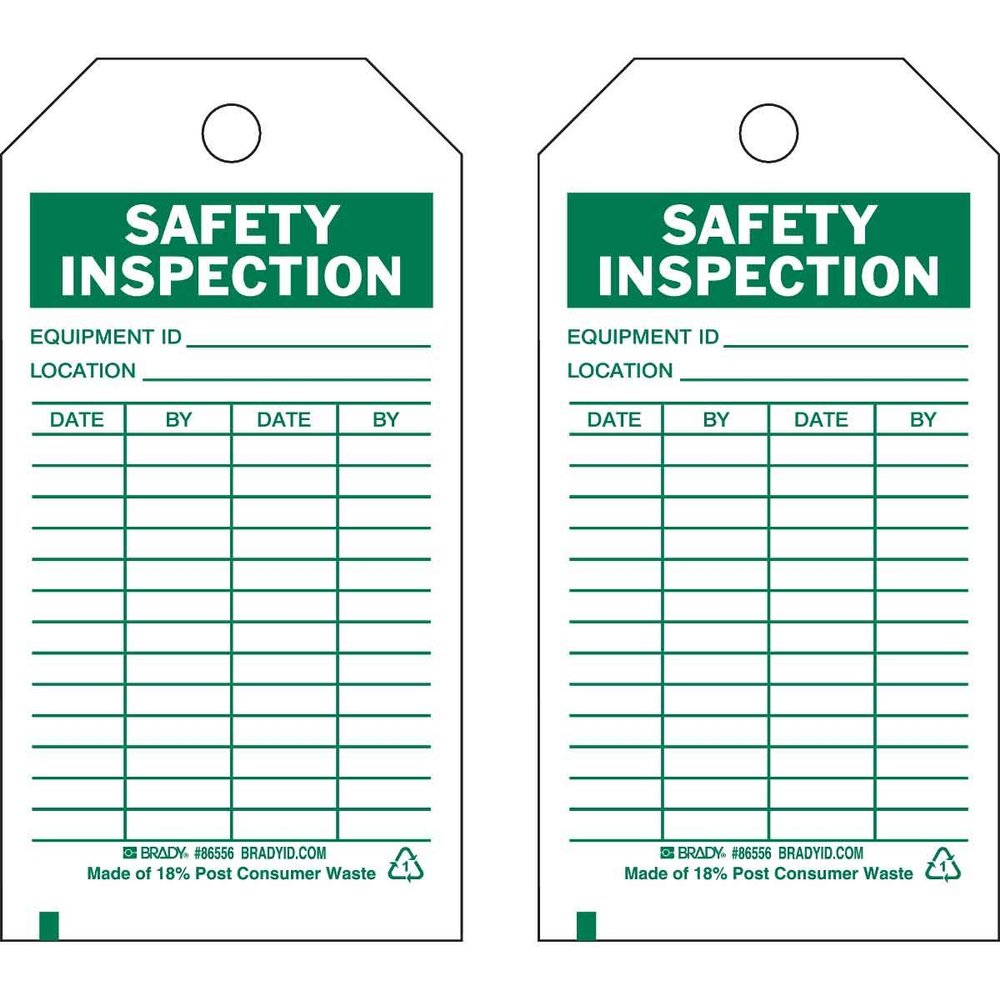 Brady Inspection & Material Control Tags, Safety Inspection, 5.75" H x 3" W, Green on White