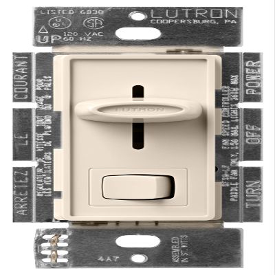 Lutron SFSQ-LF-LA Skylark 1.5 Amp Single-Pole 3-Speed Slide-to-off Fan and Light Control, Light Almond