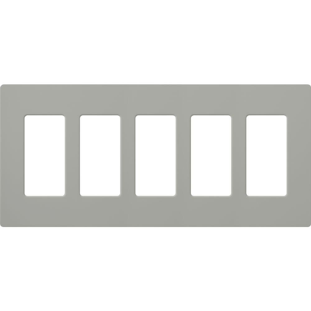 Lutron Claro Light Switch Cover Plate, 5 Gang Wallplate, for Decorator Light Switches, Rocker Light Switch Cover, Outlet Cover, Screwless Switch Plate Cover, Gloss, CW-5-GR, Gray