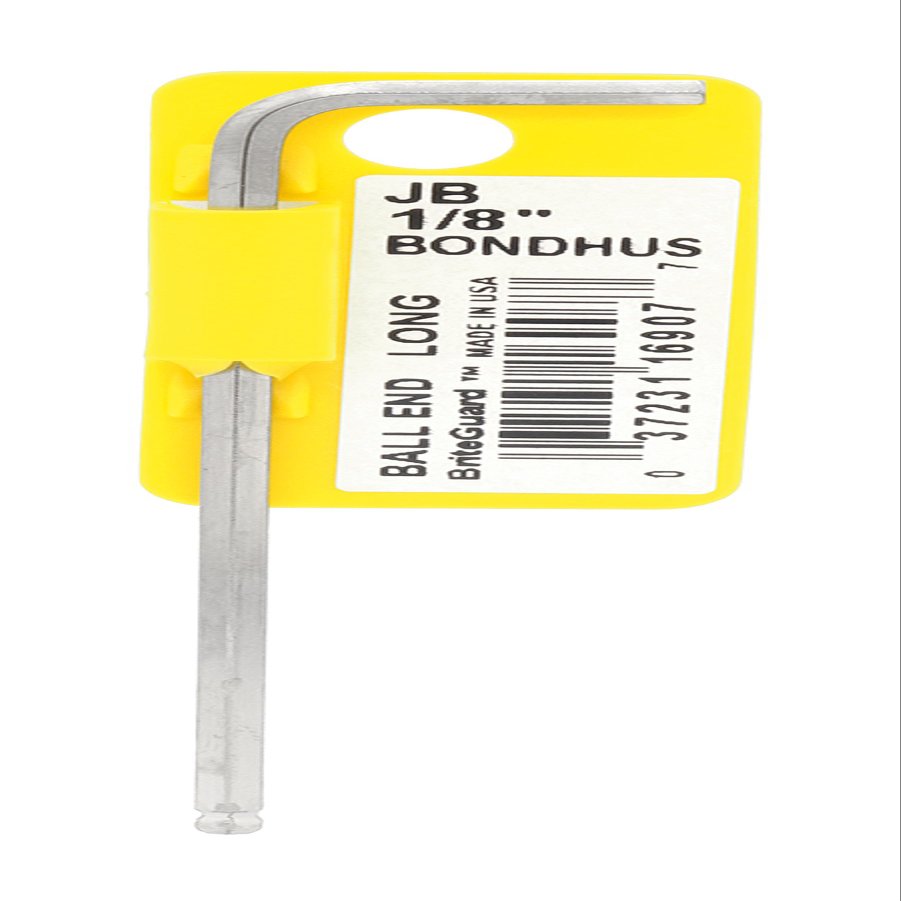 Bondhus 16907 1/8" Ball End Tip Hex Key L-Wrench with BriteGuard Finish, Tagged and Barcoded, Long Arm