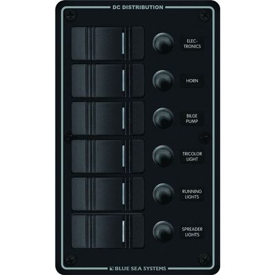 Blue Sea Systems 8373 Water Resistant Circuit Breaker Panel, 6 Position, Black
