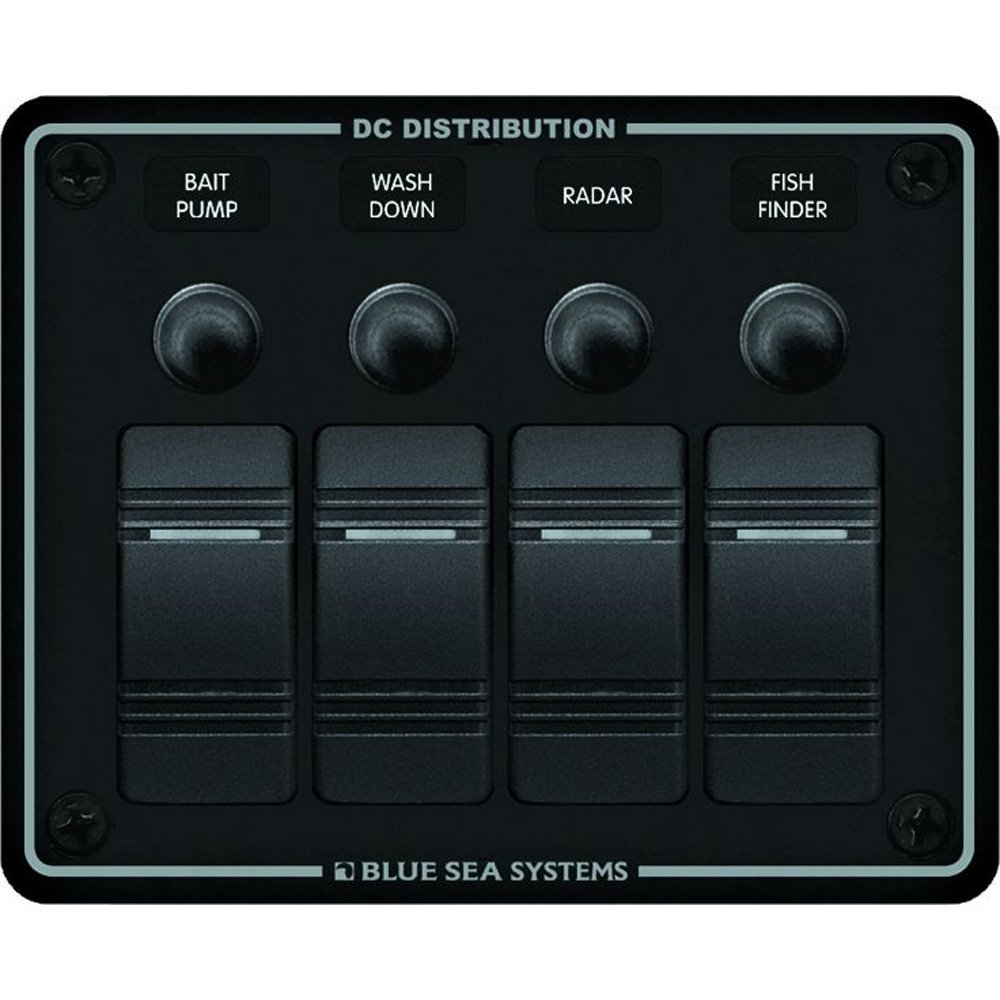 Blue Sea Systems 8372 Water Resistant Circuit Breaker Panel 4 Position-Black