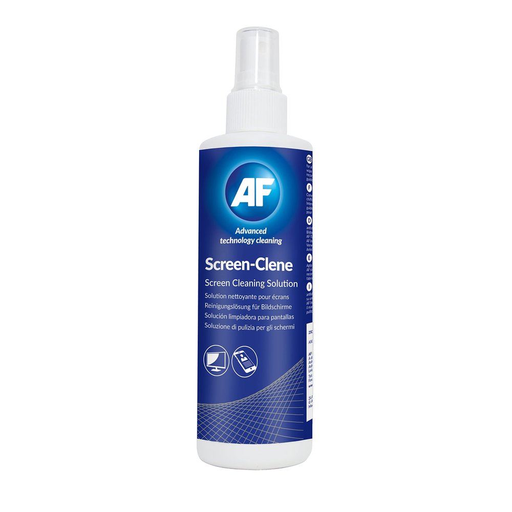 AF Screen Cleaner Spray 250ml - Cleaning Solution for Mobile Phones, TV's, Laptops, Monitors, LED, LCD, Plasma & Tablets, Clear,