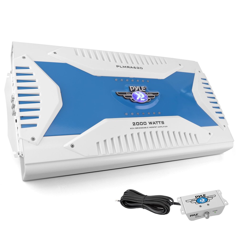 Pyle 6 Channel Marine Amplifier Receiver - Waterproof Wireless Bridgeable Audio Amp for Stereo Speaker with 2000 Watt Power Dual MOSFET Supply, GAIN Level, RCA Inputs and LED Indicator - PLMRA620