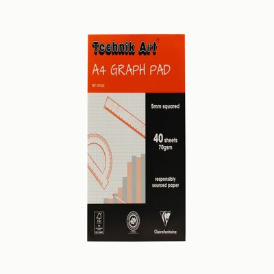 Chartwell Clairefontaine - Ref XPG6Z - Technik Art - Graph Pad, A4 210 x 297mm, Quadrille, 70gsm Paper, 5mm Blue Square Grid, 40 Sheets, Suitable for Photocopying - Blue & White