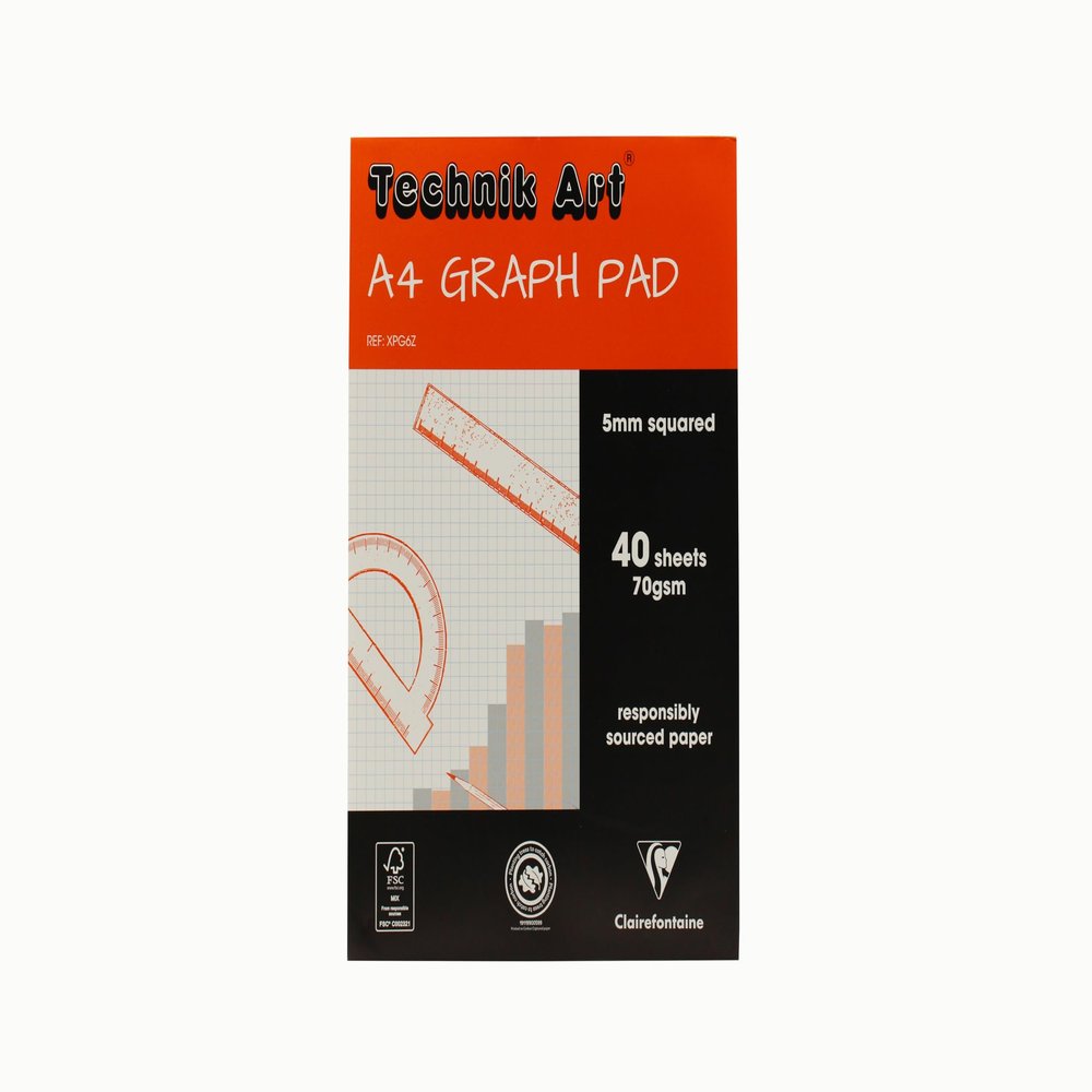 Chartwell Clairefontaine - Ref XPG6Z - Technik Art - Graph Pad, A4 210 x 297mm, Quadrille, 70gsm Paper, 5mm Blue Square Grid, 40 Sheets, Suitable for Photocopying - Blue & White