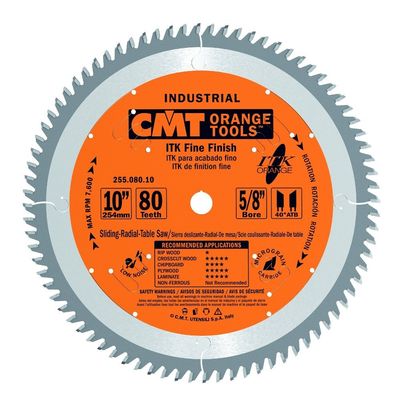 CMT 255.080.10 ITK Industrial Fine Finish Saw Blade, 10-Inch x 80 Teeth 40 ATB Grind with 5/8-Inch Bore