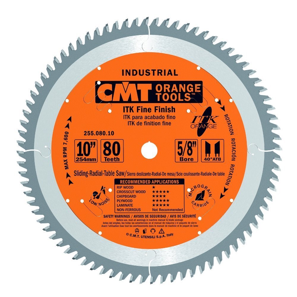 CMT 255.080.10 ITK Industrial Fine Finish Saw Blade, 10-Inch x 80 Teeth 40 ATB Grind with 5/8-Inch Bore