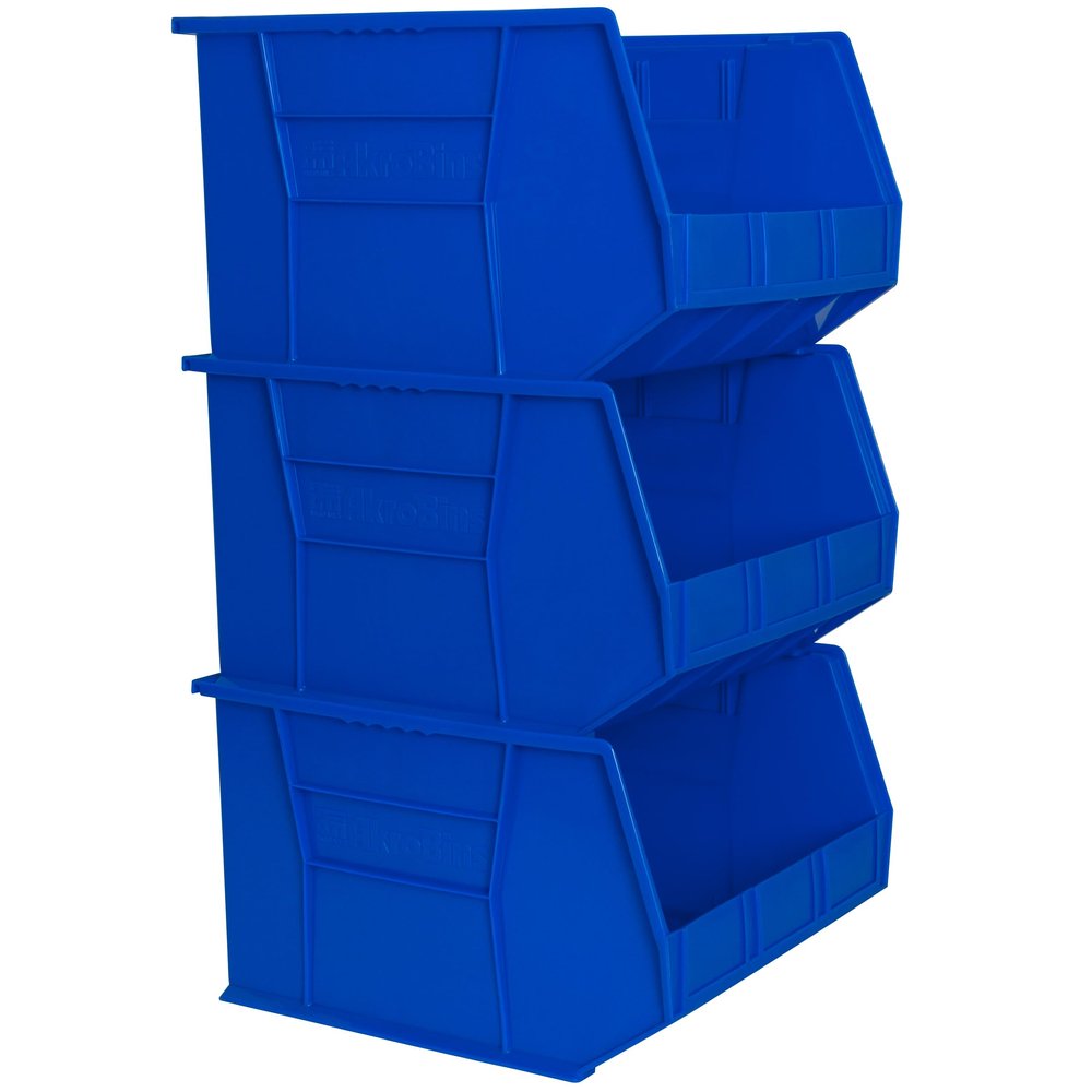 Akro-Mils 30270 AkroBins Plastic Storage Bins, 18"x16"x11", Blue, 3-Pack