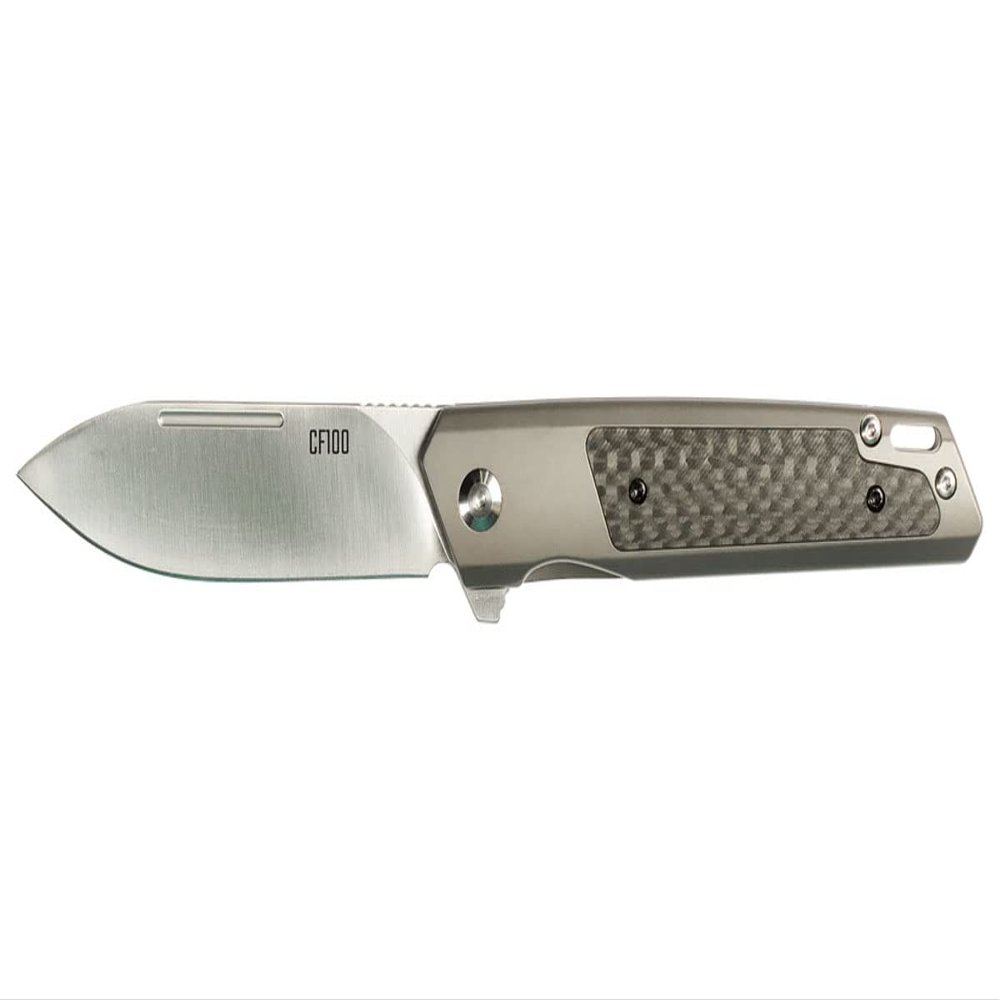 Ontario Knife Company CF100 Folding Pocket Knife Frame Lock with Stainless Steel Handles, Carbon Fiber Inlays, and Spearpoint 14C28N Stainless Steel Blade  ON8600