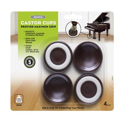 Slipstick CB605 Small Furniture Wheel Caster Cups/Floor Protectors with Non Skid Rubber Grip (Set of 4 Non Slip Furniture Cups) 1-3/4 Inch Round - Chocolate Brown