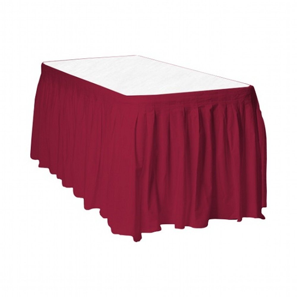 3 Burgundy Plastic Table Skirts 29 in X 13 Ft Stretches to 19ft