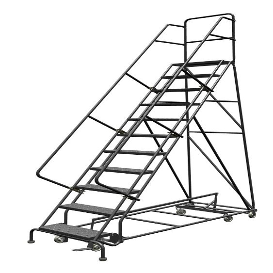 Tri-Arc KDED111246 11-Step All-Directional Steel Rolling Industrial & Warehouse Ladder with Perforated Tread, 24-Inch Wide Steps