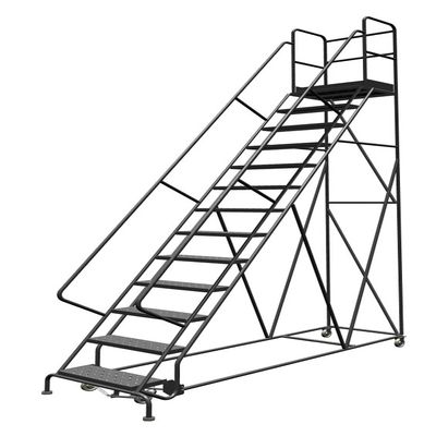 Tri-Arc KDSR113246-D2 13-Step 20" Deep Top Steel Rolling Industrial & Warehouse Ladder with Handrails, 24" Wide Perforated Tread