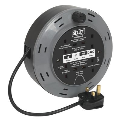 Sealey BCR10B Cassette Type Cable Reel 10mtr 4 x 230V 1.00mm Thermal Trip