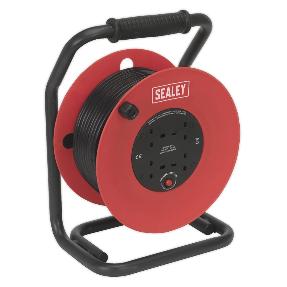Sealey CR50/1.5 Cable Reel 50m 4 x 230V 1.5mm Heavy-Duty Thermal Trip