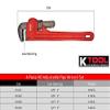 K Tool International 49000 Adjustable Pipe Wrench Set for Garages, Repair Shops and DIY, Drop Forged Steel Jaws, Cast Iron Body, Sizes include 8", 10", 14", 18", Red, 4 Piece view 4