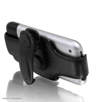 Macally Leather Swivel Holster and Stand Case for iPhone 1G - Black