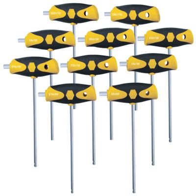 Wiha 54097 T-Handle, Ball Hex Dual Drive Inch Set, 10 Piece