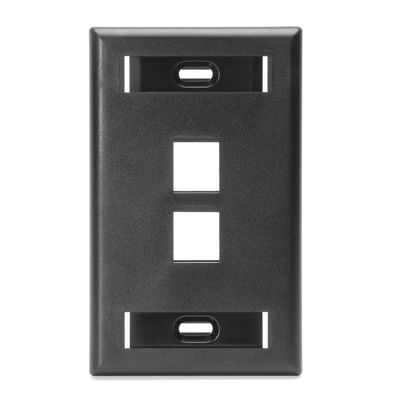 Leviton QuickPort Wallplate with ID Window, Single Gang, 2-Port, 42080-2ES, Black