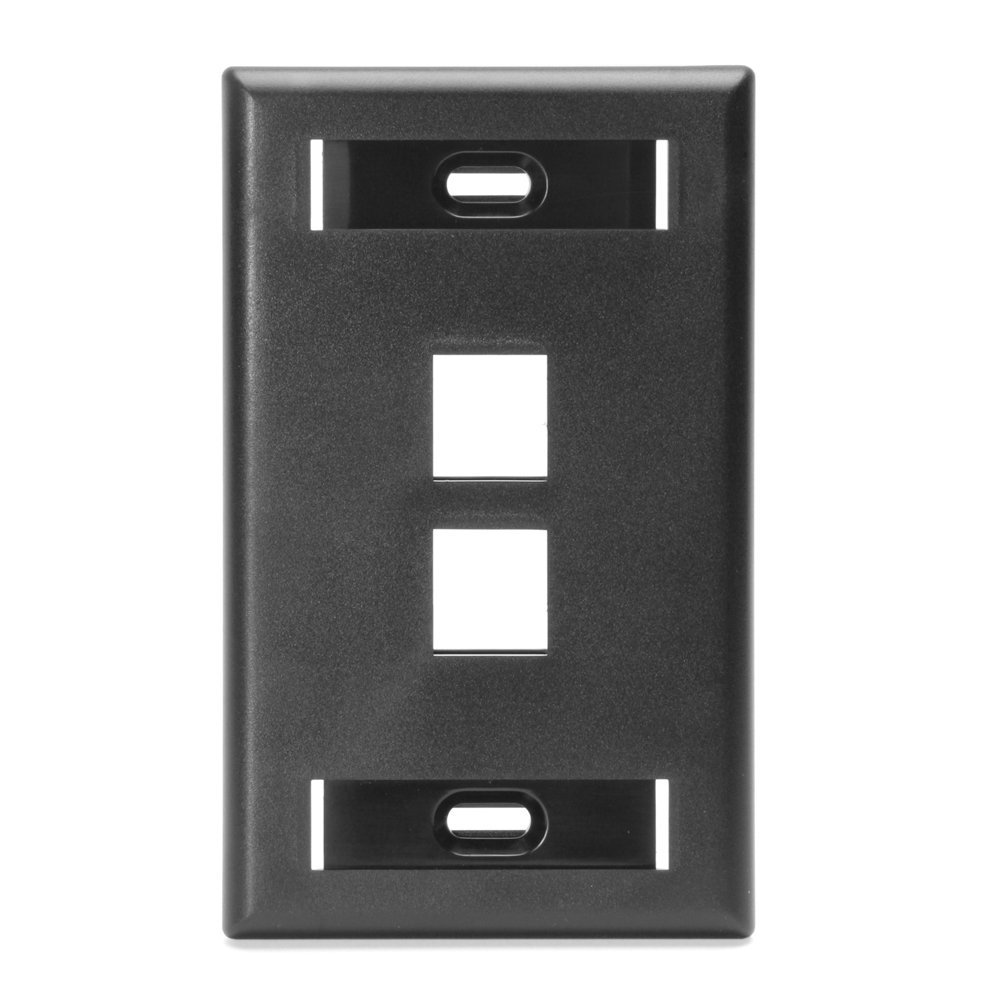 Leviton QuickPort Wallplate with ID Window, Single Gang, 2-Port, 42080-2ES, Black