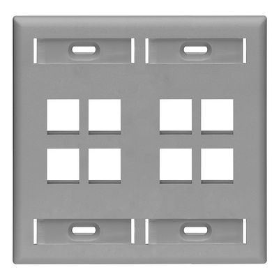 Leviton 8-Port Dual Gang QuickPort Wallplate with ID Windows, 42080-8GP, Grey