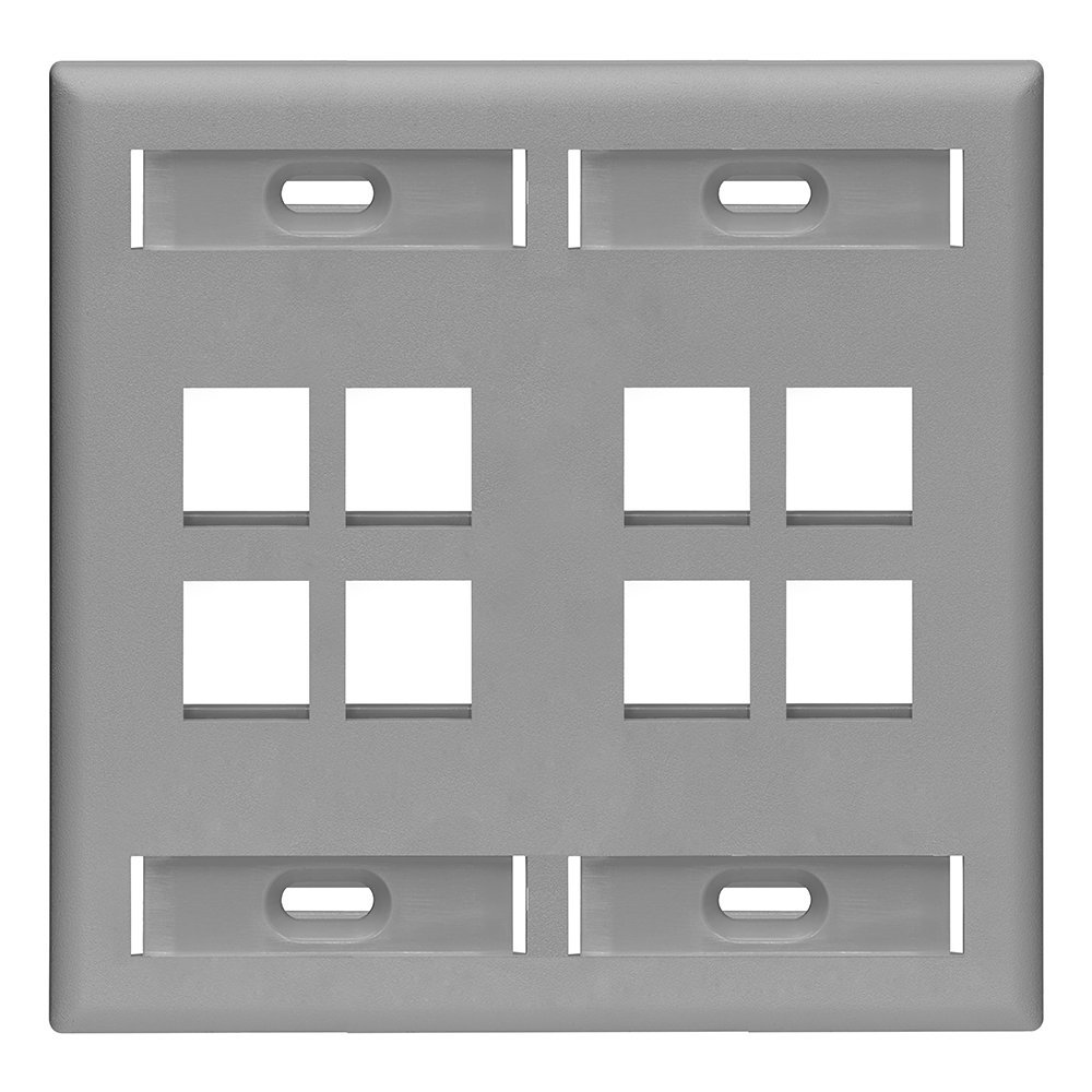 Leviton 8-Port Dual Gang QuickPort Wallplate with ID Windows, 42080-8GP, Grey