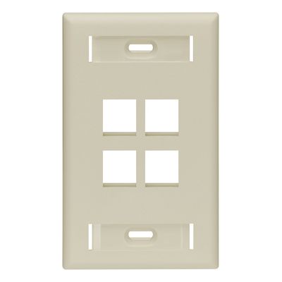 Leviton QuickPort Wallplate with ID Window, Single Gang, 4-Port, 42080-4IS, Ivory