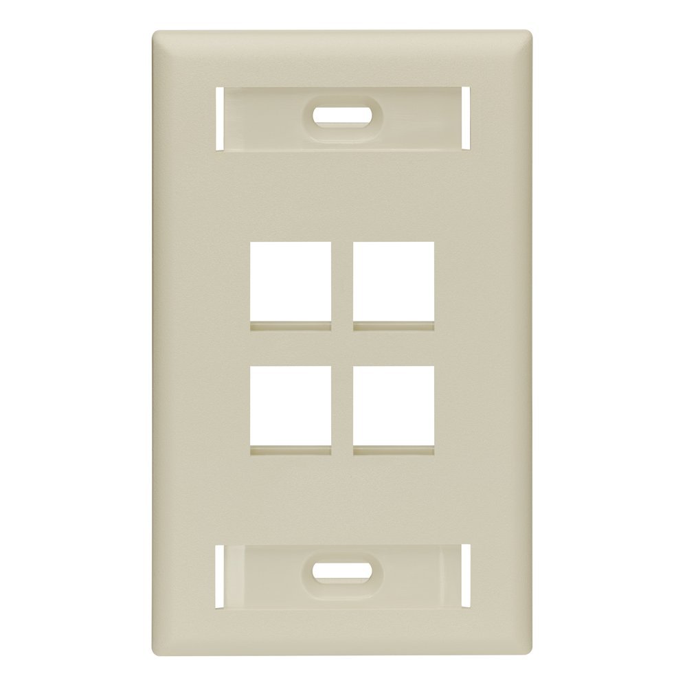 Leviton QuickPort Wallplate with ID Window, Single Gang, 4-Port, 42080-4IS, Ivory
