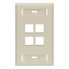 Leviton QuickPort Wallplate with ID Window, Single Gang, 4-Port, 42080-4IS, Ivory view 1