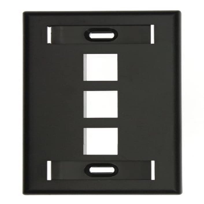 Leviton 42080-3ES Quickport Wallplate with Id Window, Single Gang, 3-Port, Black
